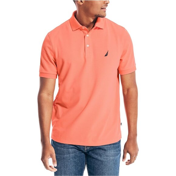 Men's Pale Coral Short Sleeve Solid Stretch Cotton Pique Polo Shirt - Picture 1 of 6